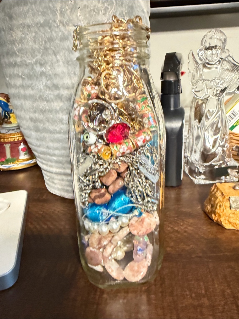 Glass Jar Filled with Mixed Jewelry and Beads - Multicolor
